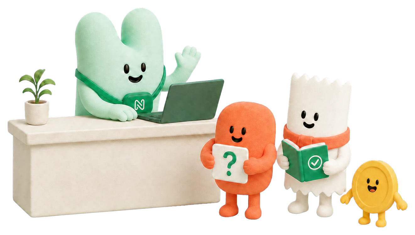 質問に答えるNoCancelのサポートキャラクターたち
